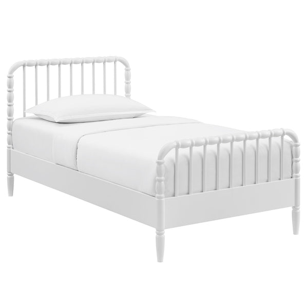 Modway Furniture Arlette Solid Rubberwood Spindle Twin Bed Turned Posts Cottage Farmhouse Bedroom Frame White MOD-7359-WHI