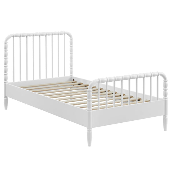 Modway Furniture Arlette Solid Rubberwood Spindle Twin Bed Turned Posts Cottage Farmhouse Bedroom Frame White MOD-7359-WHI