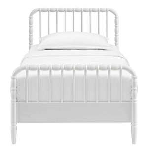 Modway Furniture Arlette Solid Rubberwood Spindle Twin Bed Turned Posts Cottage Farmhouse Bedroom Frame White MOD-7359-WHI