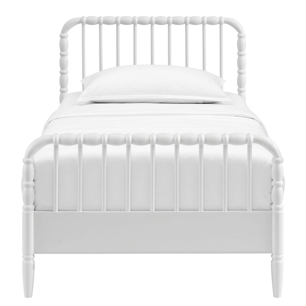 Modway Furniture Arlette Solid Rubberwood Spindle Twin Bed Turned Posts Cottage Farmhouse Bedroom Frame White MOD-7359-WHI