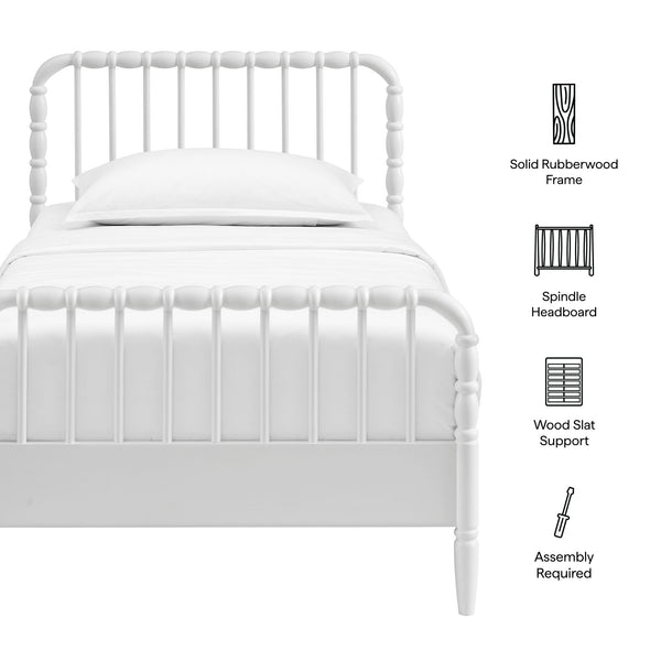 Modway Furniture Arlette Solid Rubberwood Spindle Twin Bed Turned Posts Cottage Farmhouse Bedroom Frame White MOD-7359-WHI