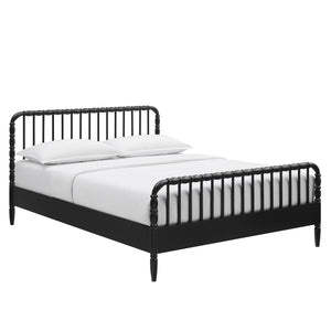 Modway Furniture Arlette Solid Rubberwood Spindle Full Bed Vintage Cottage Style with Matching Footboard Black MOD-7360-BLK