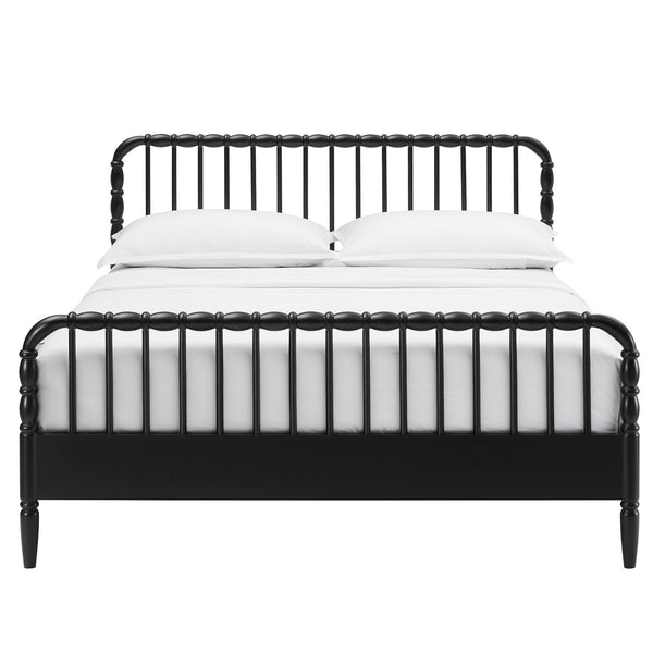 Modway Furniture Arlette Solid Rubberwood Spindle Full Bed Vintage Cottage Style with Matching Footboard Black MOD-7360-BLK