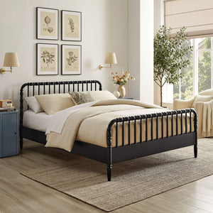 Modway Furniture Arlette Solid Rubberwood Spindle Full Bed Vintage Cottage Style with Matching Footboard Black MOD-7360-BLK