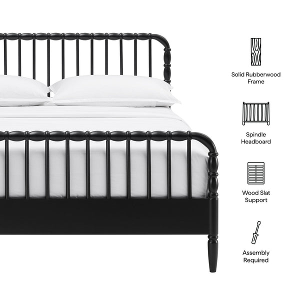 Modway Furniture Arlette Solid Rubberwood Spindle Full Bed Vintage Cottage Style with Matching Footboard Black MOD-7360-BLK