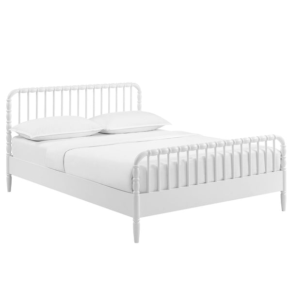 Modway Furniture Arlette Solid Rubberwood Spindle Full Bed Vintage Cottage Style with Matching Footboard White MOD-7360-WHI