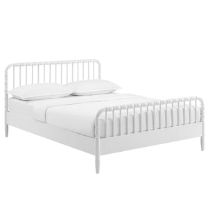 Modway Furniture Arlette Solid Rubberwood Spindle Queen Bed Farmhouse Cottage Bedroom Frame White MOD-7361-WHI