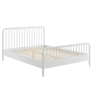 Modway Furniture Arlette Solid Rubberwood Spindle Queen Bed Farmhouse Cottage Bedroom Frame White MOD-7361-WHI
