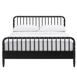 Modway Furniture Arlette Solid Rubberwood Spindle King Bed Farmhouse Turned Post Frame for Primary Suites Black MOD-7362-BLK