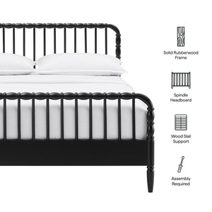Modway Furniture Arlette Solid Rubberwood Spindle King Bed Farmhouse Turned Post Frame for Primary Suites Black MOD-7362-BLK