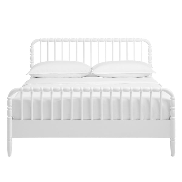 Modway Furniture Arlette Solid Rubberwood Spindle King Bed Farmhouse Turned Post Frame for Primary Suites White MOD-7362-WHI