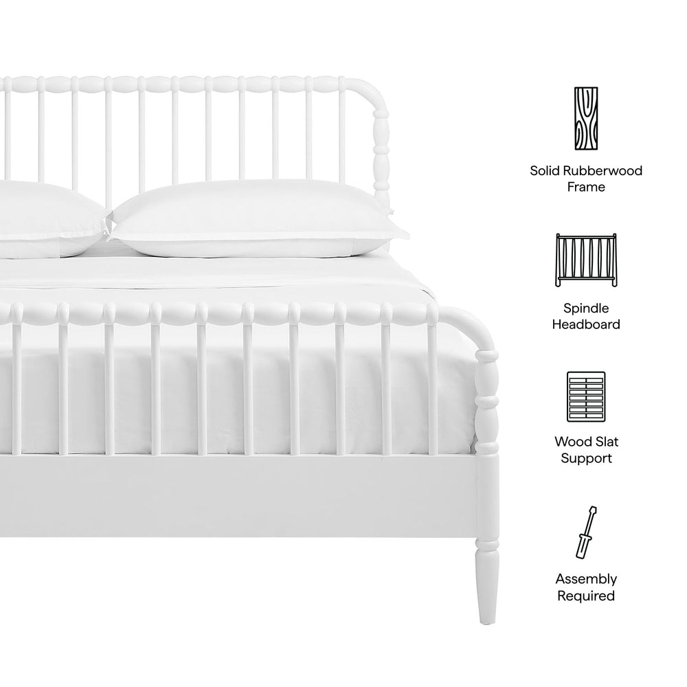 Modway Furniture Arlette Solid Rubberwood Spindle King Bed Farmhouse Turned Post Frame for Primary Suites White MOD-7362-WHI