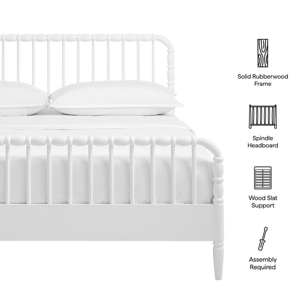 Modway Furniture Arlette Solid Rubberwood Spindle King Bed Farmhouse Turned Post Frame for Primary Suites White MOD-7362-WHI