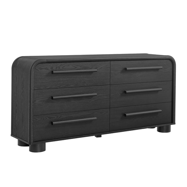 Modway Furniture Bellamy Six Drawer Curved Dresser Mid Century Modern Sculptural Bedroom Storage Piece Black MOD-7379-BLK