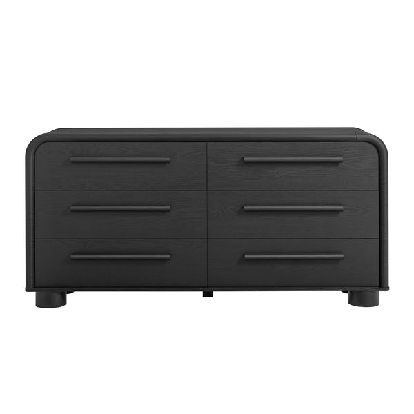 Modway Furniture Bellamy Six Drawer Curved Dresser Mid Century Modern Sculptural Bedroom Storage Piece Black MOD-7379-BLK