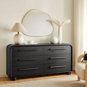 Modway Furniture Bellamy Six Drawer Curved Dresser Mid Century Modern Sculptural Bedroom Storage Piece Black MOD-7379-BLK