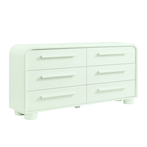 Modway Furniture Bellamy Six Drawer Curved Dresser Mid Century Modern Sculptural Bedroom Storage Piece Green MOD-7379-SAG