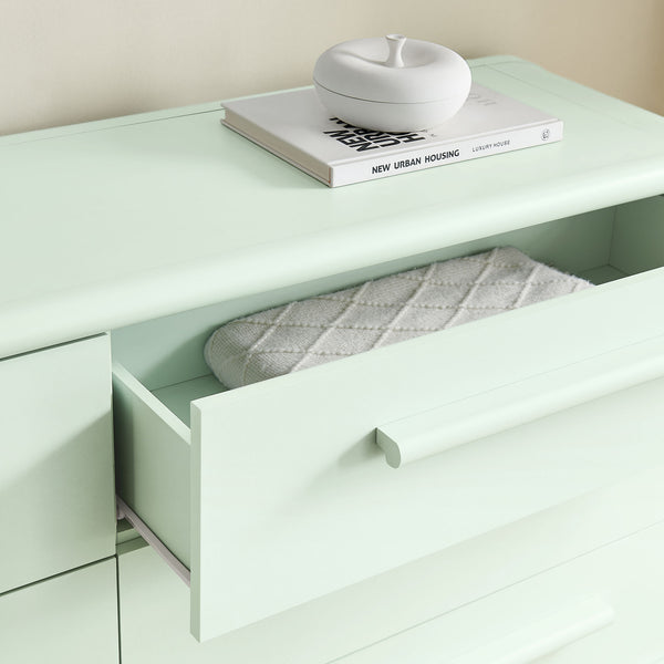 Modway Furniture Bellamy Six Drawer Curved Dresser Mid Century Modern Sculptural Bedroom Storage Piece Green MOD-7379-SAG