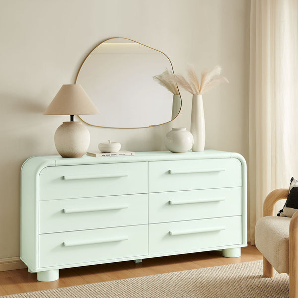 Modway Furniture Bellamy Six Drawer Curved Dresser Mid Century Modern Sculptural Bedroom Storage Piece Green MOD-7379-SAG