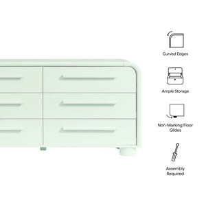 Modway Furniture Bellamy Six Drawer Curved Dresser Mid Century Modern Sculptural Bedroom Storage Piece Green MOD-7379-SAG