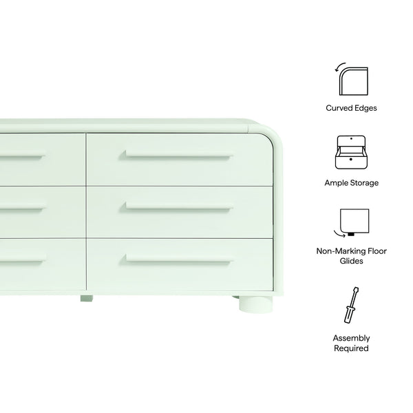 Modway Furniture Bellamy Six Drawer Curved Dresser Mid Century Modern Sculptural Bedroom Storage Piece Green MOD-7379-SAG