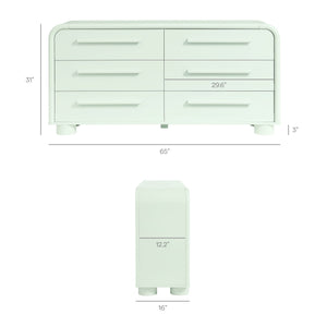 Modway Furniture Bellamy Six Drawer Curved Dresser Mid Century Modern Sculptural Bedroom Storage Piece Green MOD-7379-SAG
