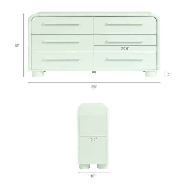 Modway Furniture Bellamy Six Drawer Curved Dresser Mid Century Modern Sculptural Bedroom Storage Piece Green MOD-7379-SAG