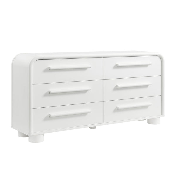 Modway Furniture Bellamy Six Drawer Curved Dresser Mid Century Modern Sculptural Bedroom Storage Piece White MOD-7379-WHI
