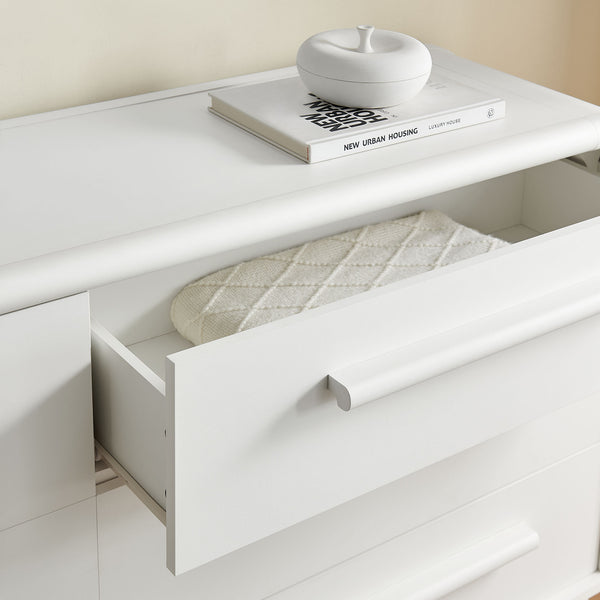 Modway Furniture Bellamy Six Drawer Curved Dresser Mid Century Modern Sculptural Bedroom Storage Piece White MOD-7379-WHI