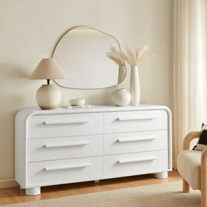 Modway Furniture Bellamy Six Drawer Curved Dresser Mid Century Modern Sculptural Bedroom Storage Piece White MOD-7379-WHI