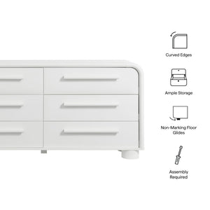 Modway Furniture Bellamy Six Drawer Curved Dresser Mid Century Modern Sculptural Bedroom Storage Piece White MOD-7379-WHI