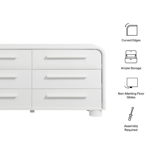 Modway Furniture Bellamy Six Drawer Curved Dresser Mid Century Modern Sculptural Bedroom Storage Piece White MOD-7379-WHI