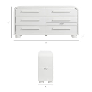 Modway Furniture Bellamy Six Drawer Curved Dresser Mid Century Modern Sculptural Bedroom Storage Piece White MOD-7379-WHI