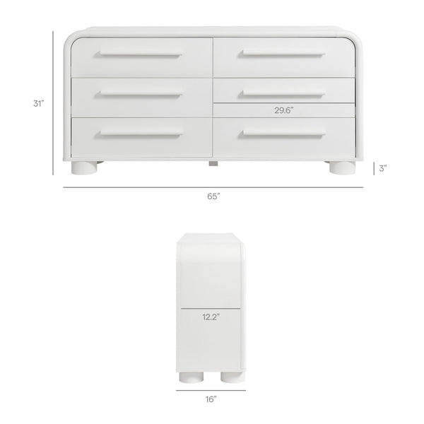 Modway Furniture Bellamy Six Drawer Curved Dresser Mid Century Modern Sculptural Bedroom Storage Piece White MOD-7379-WHI