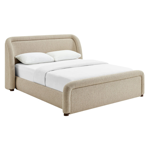 Modway Furniture Tasmin Queen Platform Bed Looped Weave Upholstered Frame with Rounded Headboard Brown MOD-7380-LIN