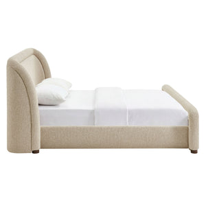 Modway Furniture Tasmin Queen Platform Bed Looped Weave Upholstered Frame with Rounded Headboard Brown MOD-7380-LIN