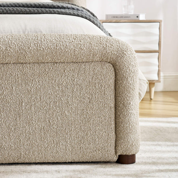 Modway Furniture Tasmin Queen Platform Bed Looped Weave Upholstered Frame with Rounded Headboard Brown MOD-7380-LIN
