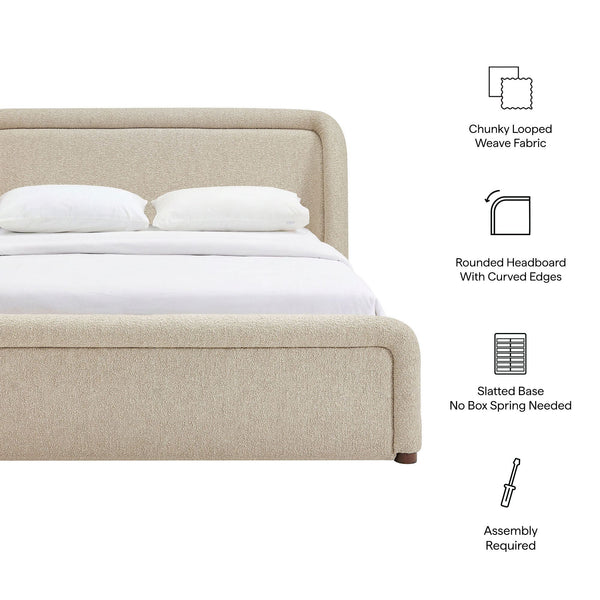 Modway Furniture Tasmin Queen Platform Bed Looped Weave Upholstered Frame with Rounded Headboard Brown MOD-7380-LIN