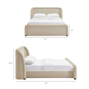 Modway Furniture Tasmin Queen Platform Bed Looped Weave Upholstered Frame with Rounded Headboard Brown MOD-7380-LIN