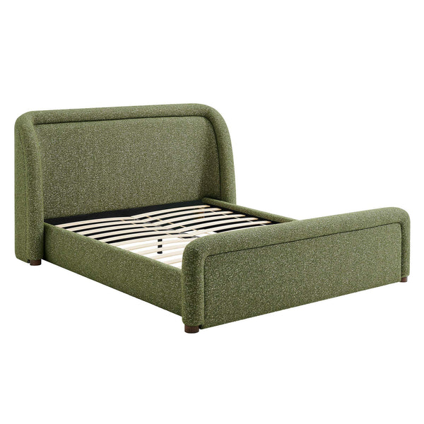 Modway Furniture Tasmin Queen Platform Bed Looped Weave Upholstered Frame with Rounded Headboard Green MOD-7380-OLI