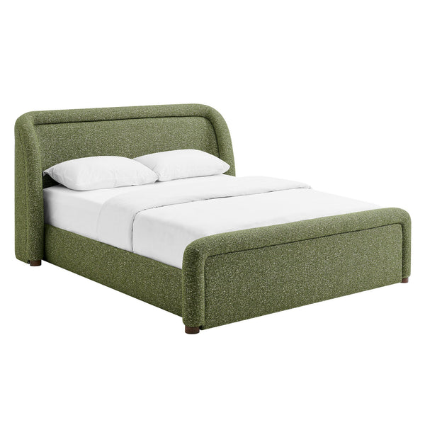 Modway Furniture Tasmin Queen Platform Bed Looped Weave Upholstered Frame with Rounded Headboard Green MOD-7380-OLI