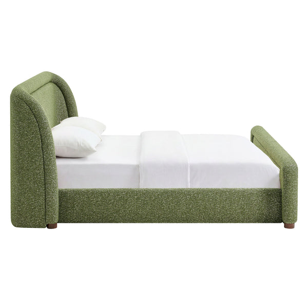 Modway Furniture Tasmin Queen Platform Bed Looped Weave Upholstered Frame with Rounded Headboard Green MOD-7380-OLI
