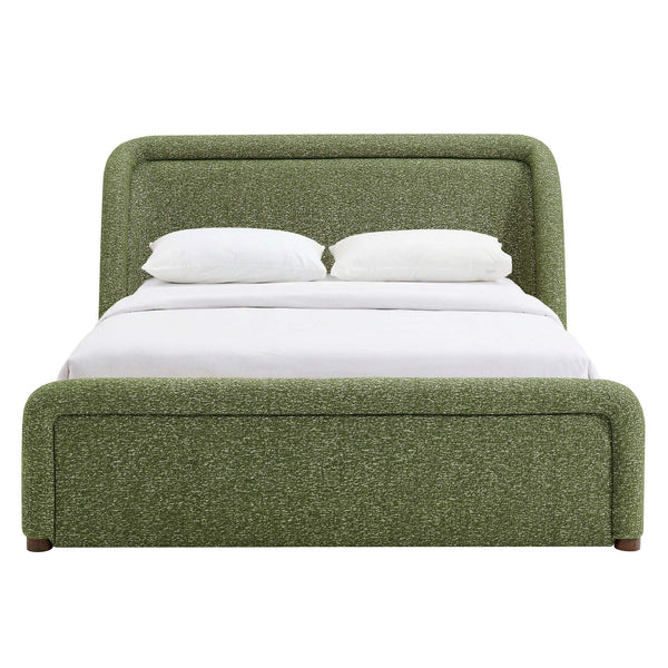Modway Furniture Tasmin Queen Platform Bed Looped Weave Upholstered Frame with Rounded Headboard Green MOD-7380-OLI
