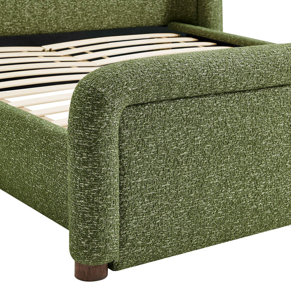 Modway Furniture Tasmin Queen Platform Bed Looped Weave Upholstered Frame with Rounded Headboard Green MOD-7380-OLI