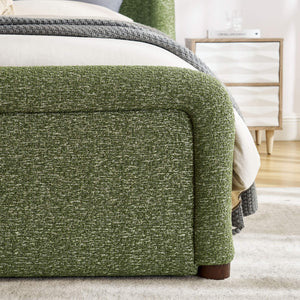 Modway Furniture Tasmin Queen Platform Bed Looped Weave Upholstered Frame with Rounded Headboard Green MOD-7380-OLI