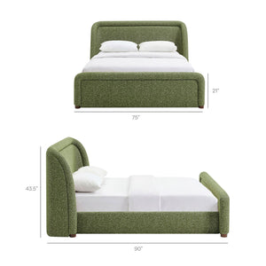 Modway Furniture Tasmin Queen Platform Bed Looped Weave Upholstered Frame with Rounded Headboard Green MOD-7380-OLI