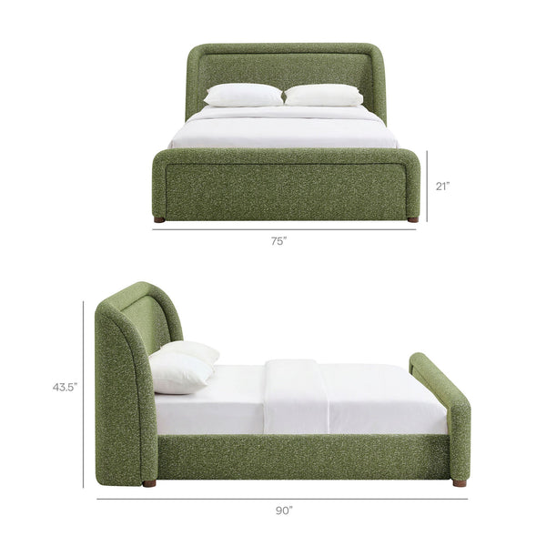 Modway Furniture Tasmin Queen Platform Bed Looped Weave Upholstered Frame with Rounded Headboard Green MOD-7380-OLI