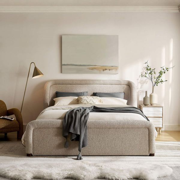 Modway Furniture Tasmin Modway King Platform Bed Looped Weave Upholstered Rounded Headboard Modern Brown MOD-7381-LIN