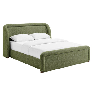 Modway Furniture Tasmin Modway King Platform Bed Looped Weave Upholstered Rounded Headboard Modern Green MOD-7381-OLI