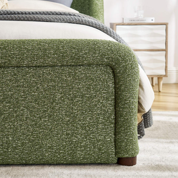 Modway Furniture Tasmin Modway King Platform Bed Looped Weave Upholstered Rounded Headboard Modern Green MOD-7381-OLI